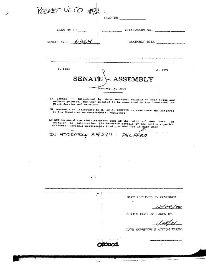 NYS Bill and Veto Jackets: 2000, Veto 92