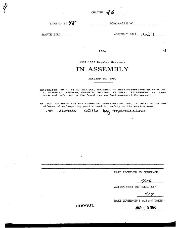 NYS Bill and Veto Jackets: 1998, Chapter 26