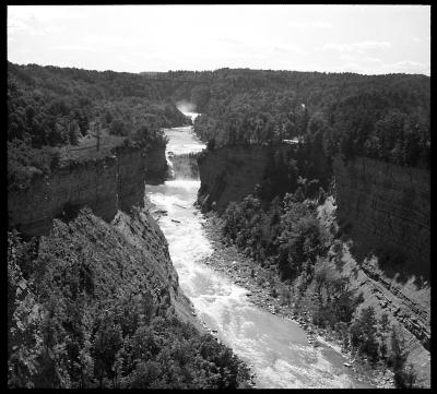 Gorge of the Genesee River, Middle and Upper Falls, Erie R.R. Bridge, at Letchworth, New York