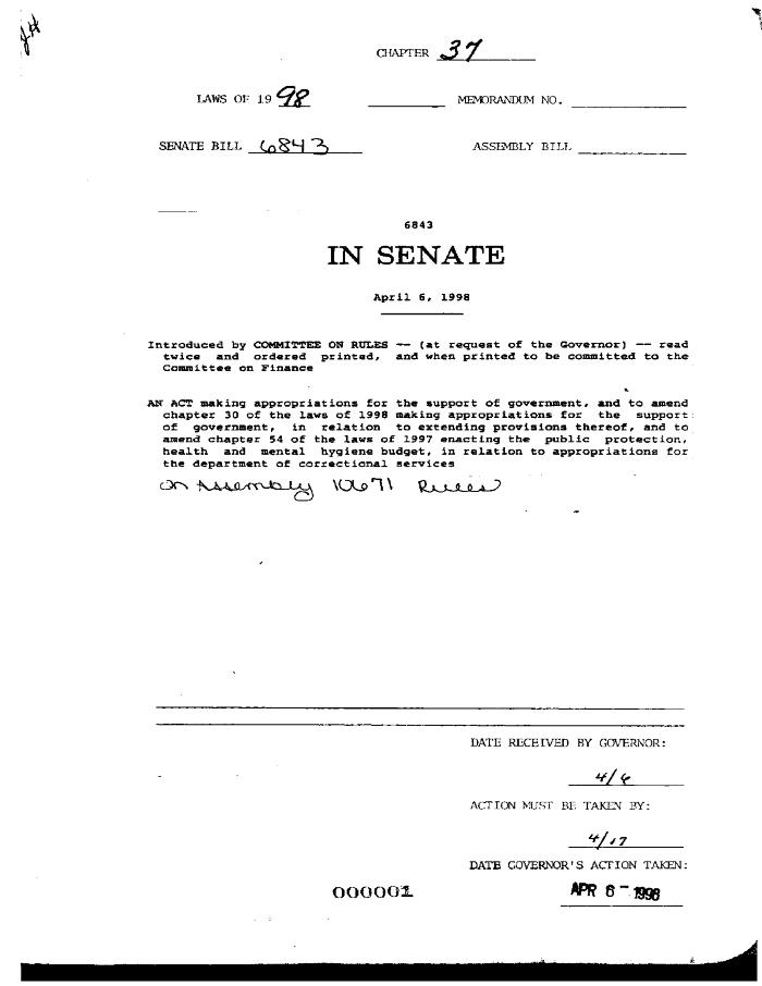 NYS Bill and Veto Jackets: 1998, Chapter 37