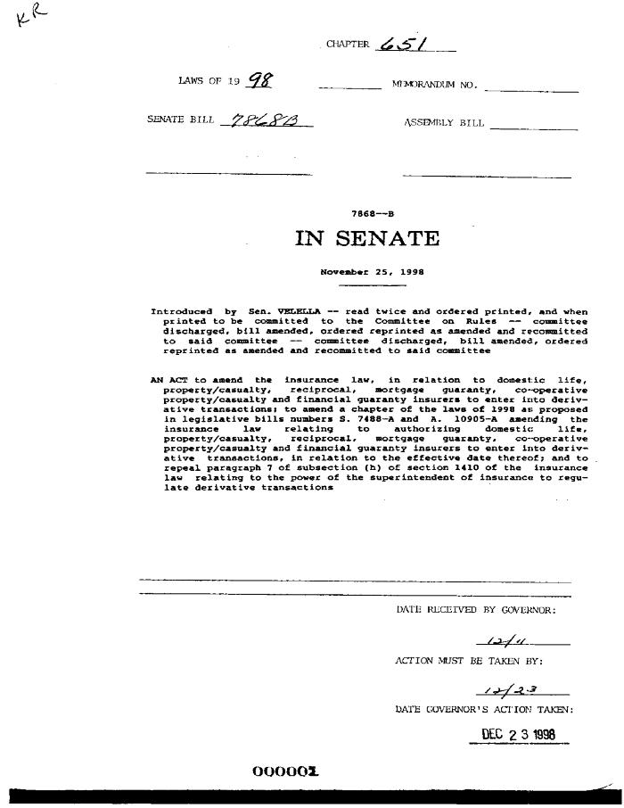 NYS Bill and Veto Jackets: 1998, Chapter 651