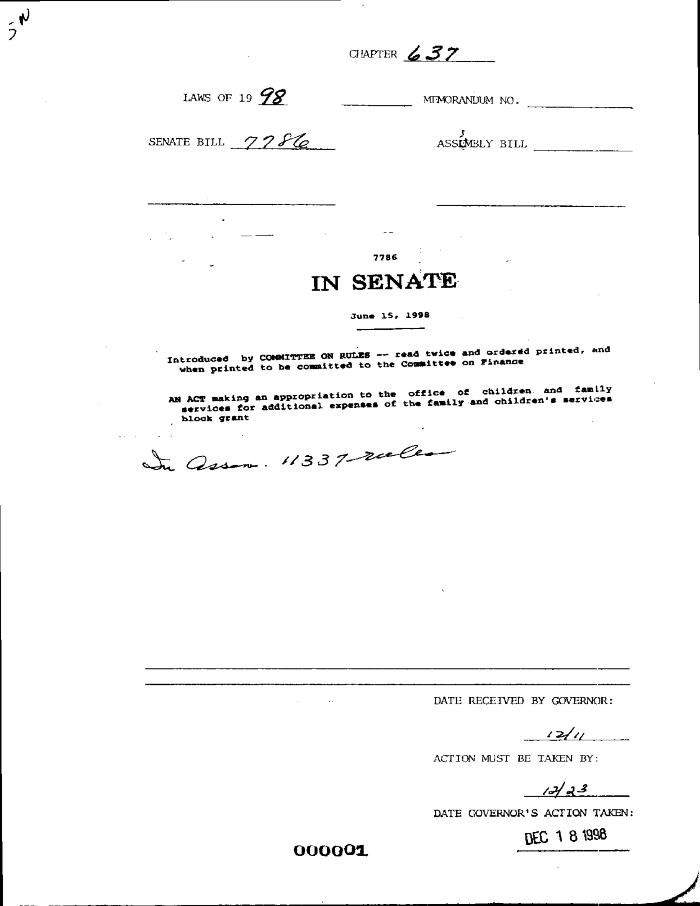 NYS Bill and Veto Jackets: 1998, Chapter 637