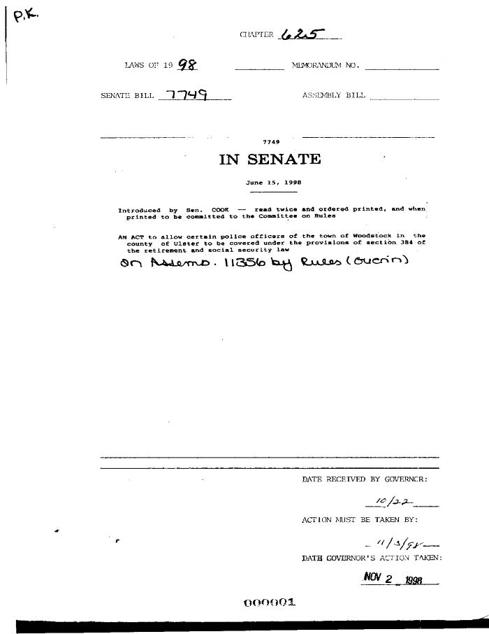 NYS Bill and Veto Jackets: 1998, Chapter 625