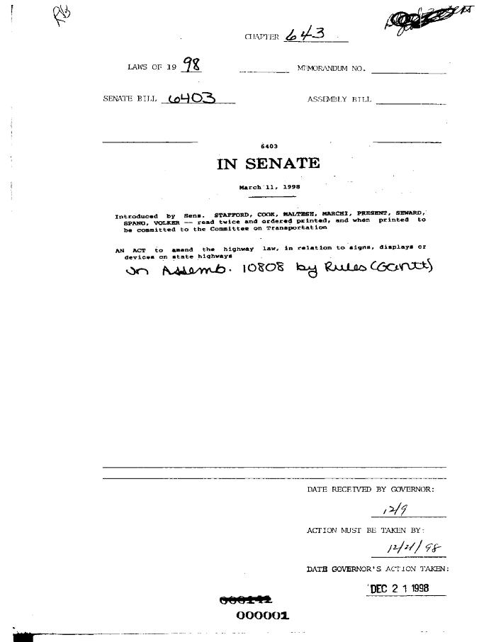 NYS Bill and Veto Jackets: 1998, Chapter 643