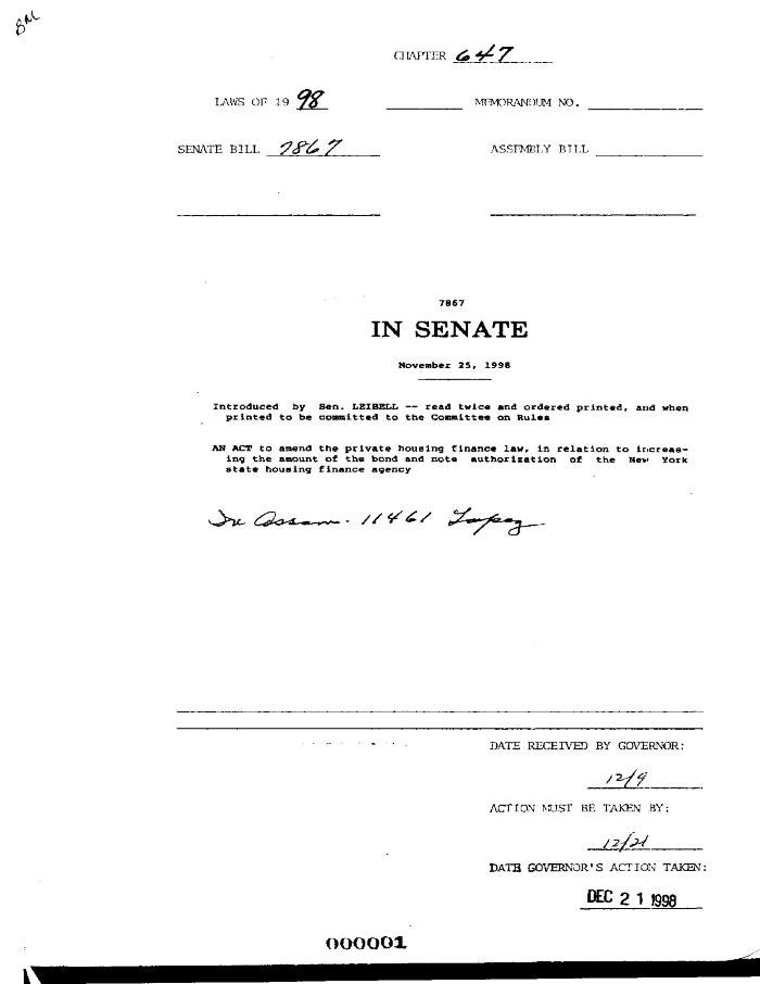 NYS Bill and Veto Jackets: 1998, Chapter 647