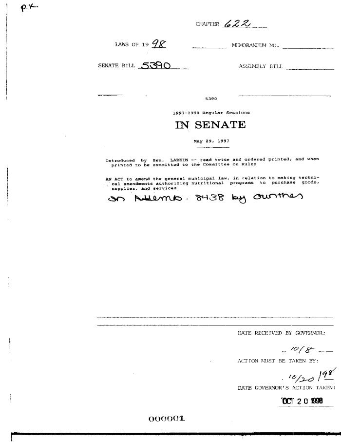 NYS Bill and Veto Jackets: 1998, Chapter 622