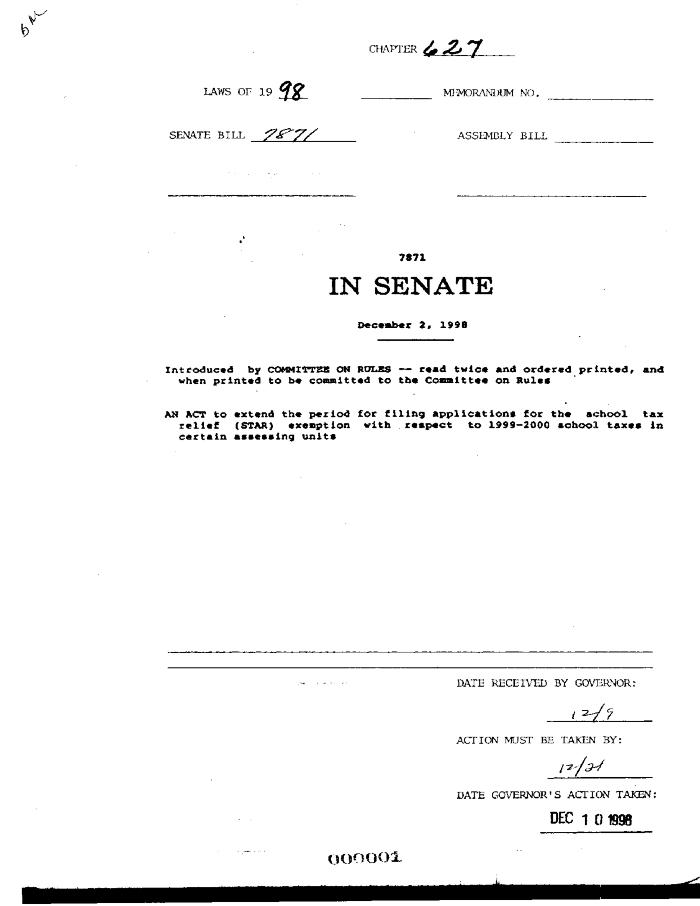 NYS Bill and Veto Jackets: 1998, Chapter 627