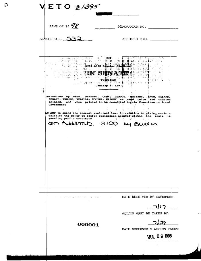 NYS Bill and Veto Jackets: 1998, Veto 1395