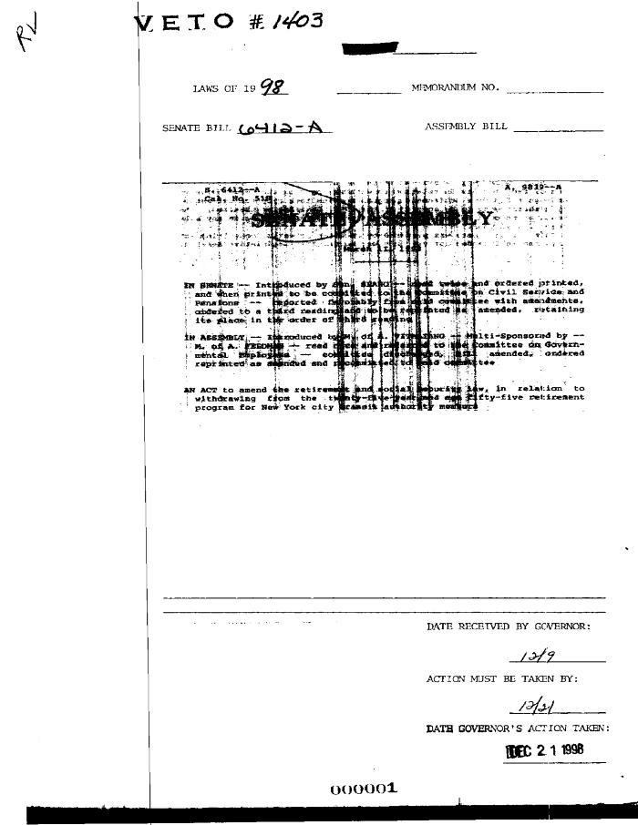 NYS Bill and Veto Jackets: 1998, Veto 1403