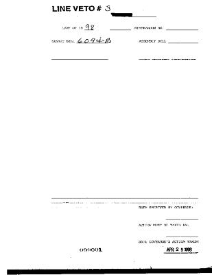 NYS Bill and Veto Jackets: 1998, Veto 3
