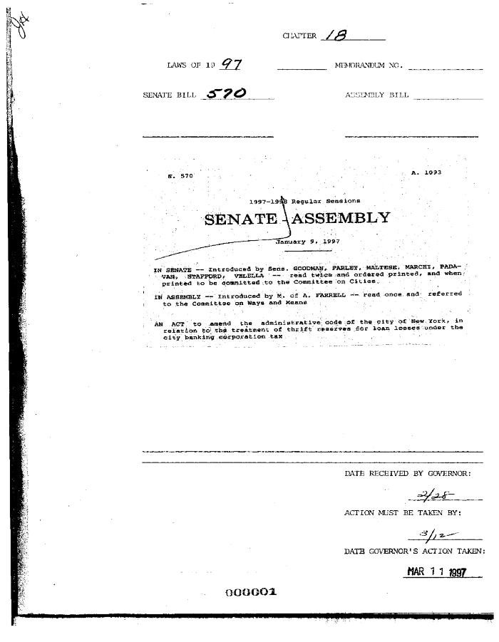 NYS Bill and Veto Jackets: 1997, Chapter 18