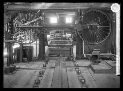 Horizontal band saw in sawmill in Sihlwald Switzerland