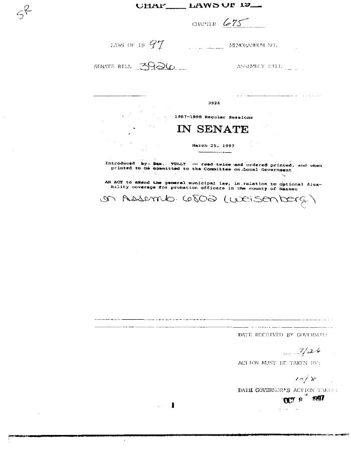 NYS Bill and Veto Jackets: 1997, Chapter 675