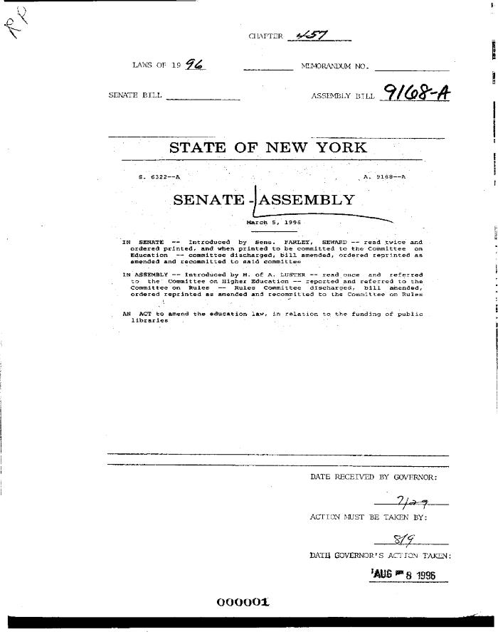 NYS Bill and Veto Jackets: 1996, Chapter 457