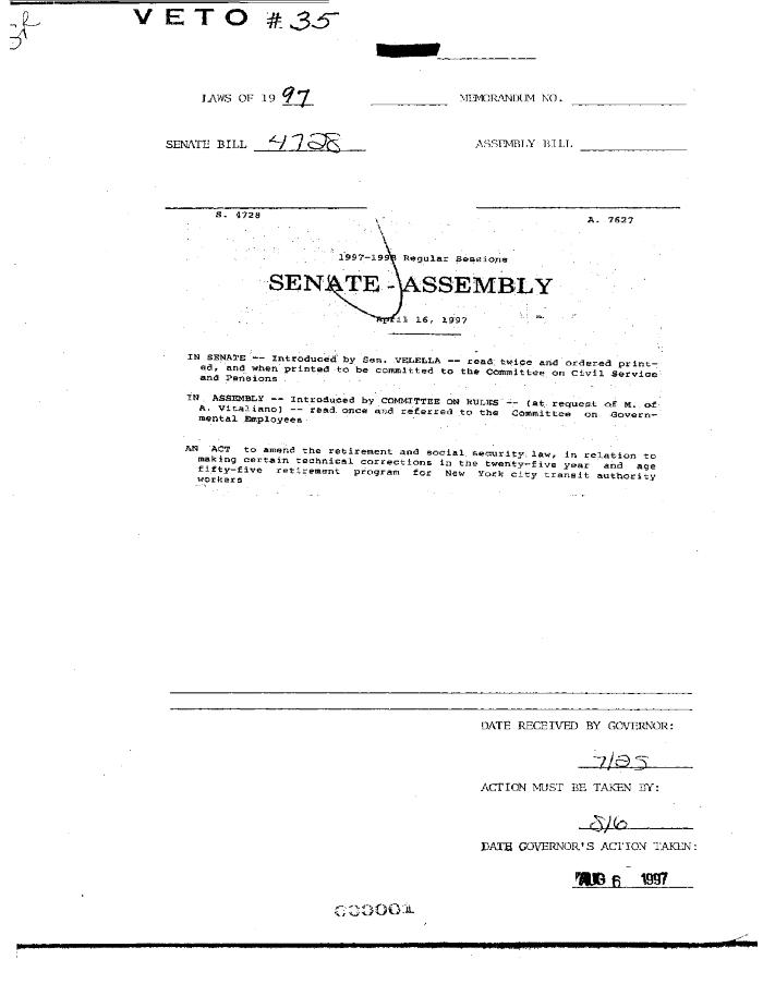 NYS Bill and Veto Jackets: 1997, Veto 35