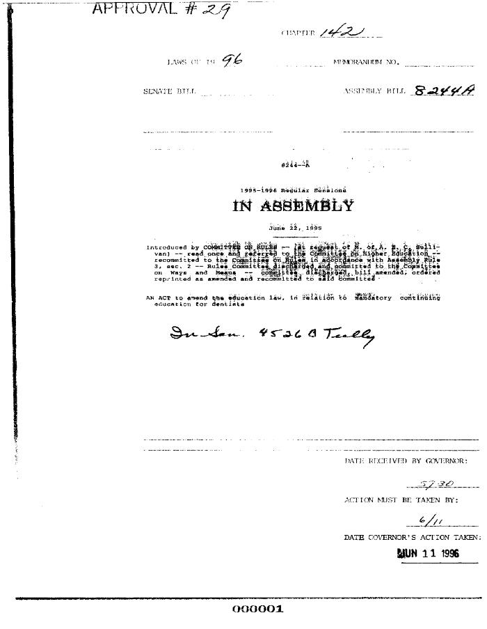 NYS Bill and Veto Jackets: 1996, Chapter 142