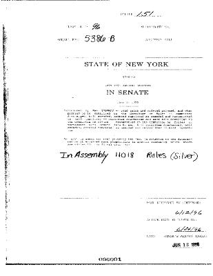 NYS Bill and Veto Jackets: 1996, Chapter 151