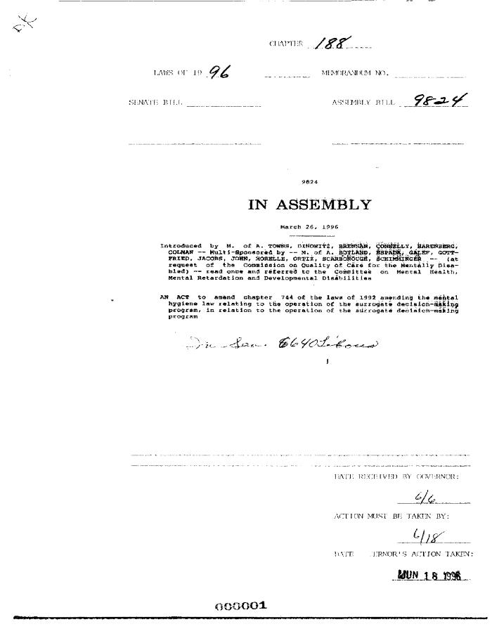 NYS Bill and Veto Jackets: 1996, Chapter 188