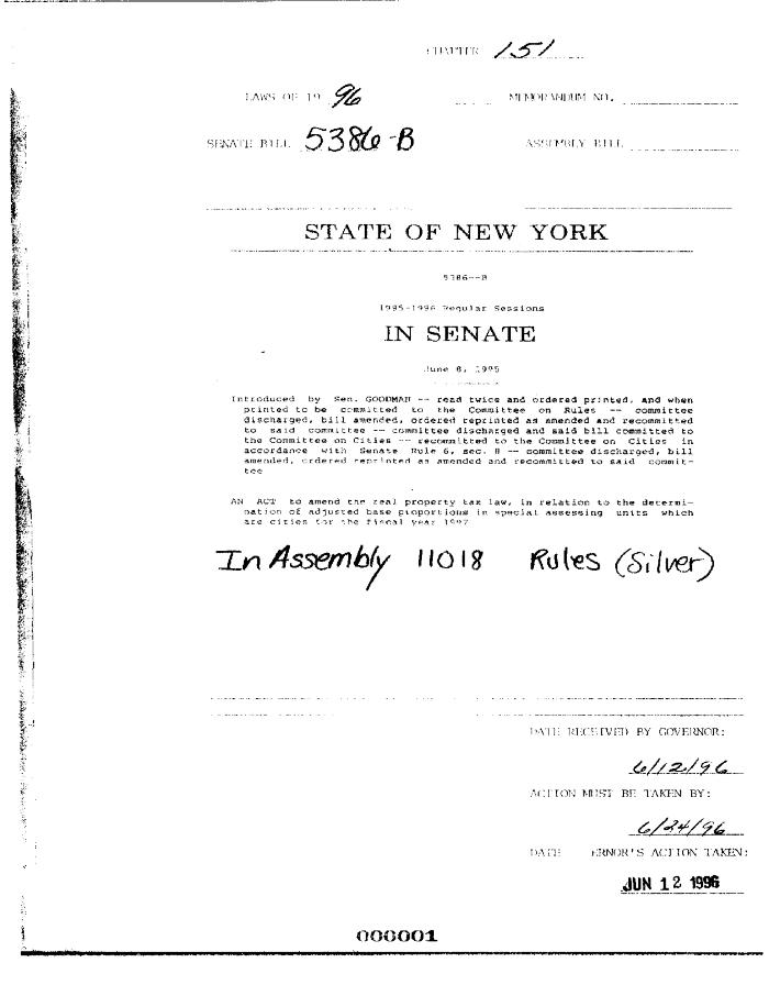 NYS Bill and Veto Jackets: 1996, Chapter 151