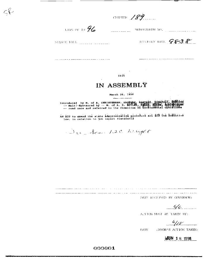 NYS Bill and Veto Jackets: 1996, Chapter 189