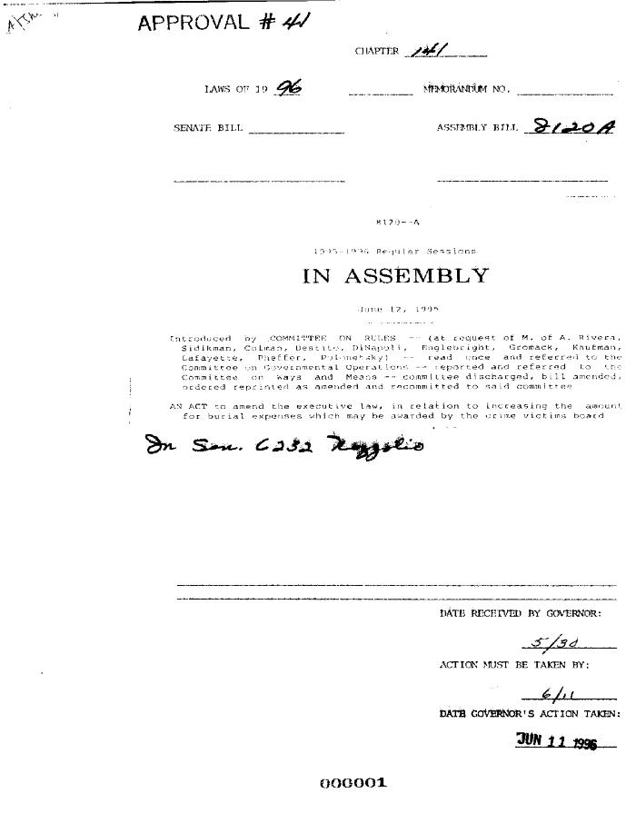 NYS Bill and Veto Jackets: 1996, Chapter 141