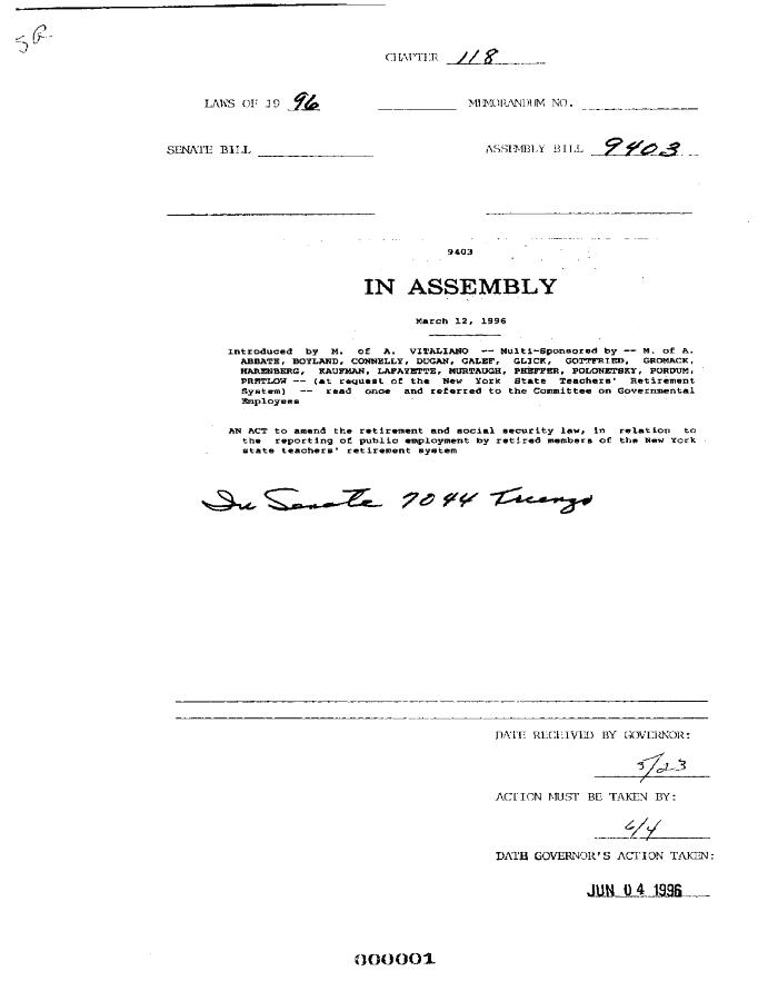 NYS Bill and Veto Jackets: 1996, Chapter 118