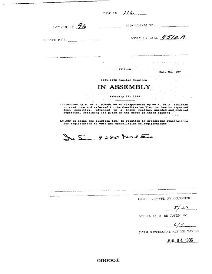 NYS Bill and Veto Jackets: 1996, Chapter 116