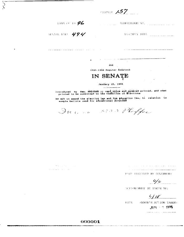 NYS Bill and Veto Jackets: 1996, Chapter 157
