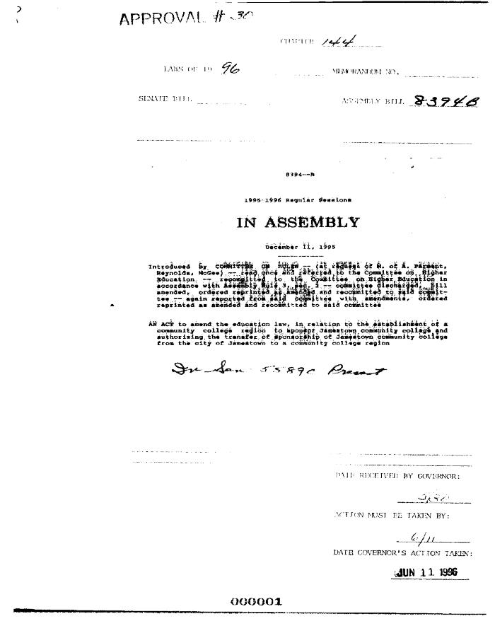 NYS Bill and Veto Jackets: 1996, Chapter 144