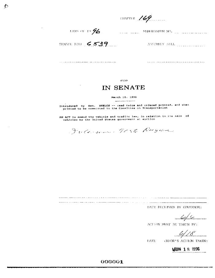 NYS Bill and Veto Jackets: 1996, Chapter 169