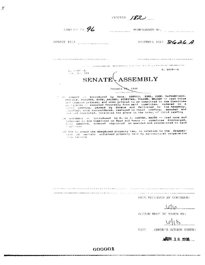 NYS Bill and Veto Jackets: 1996, Chapter 182