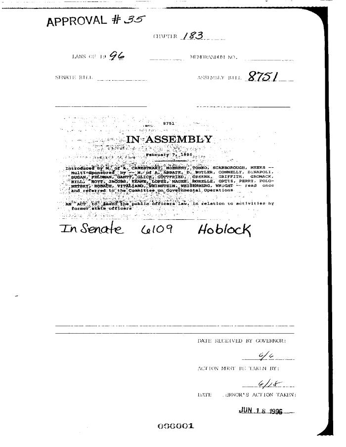 NYS Bill and Veto Jackets: 1996, Chapter 183
