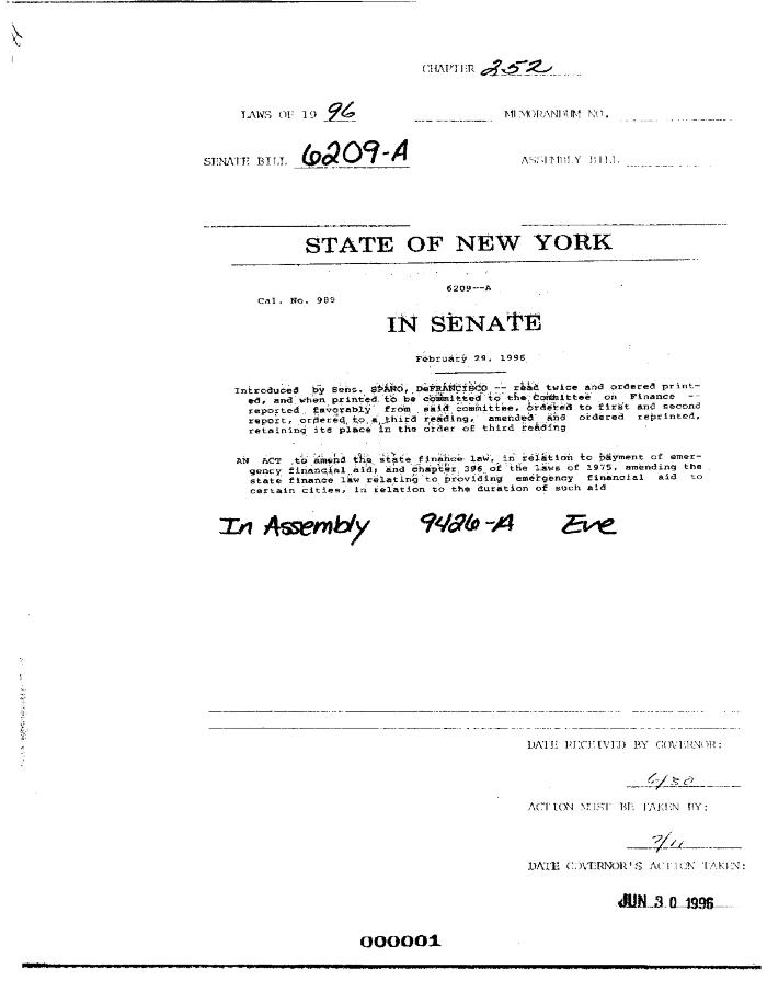 NYS Bill and Veto Jackets: 1996, Chapter 252