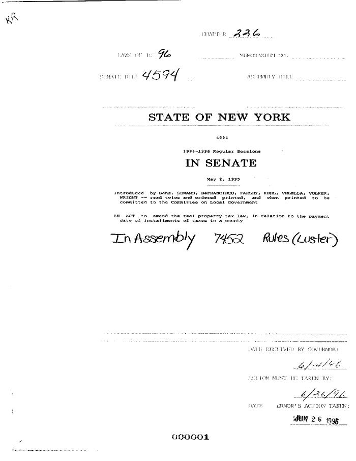 NYS Bill and Veto Jackets: 1996, Chapter 226