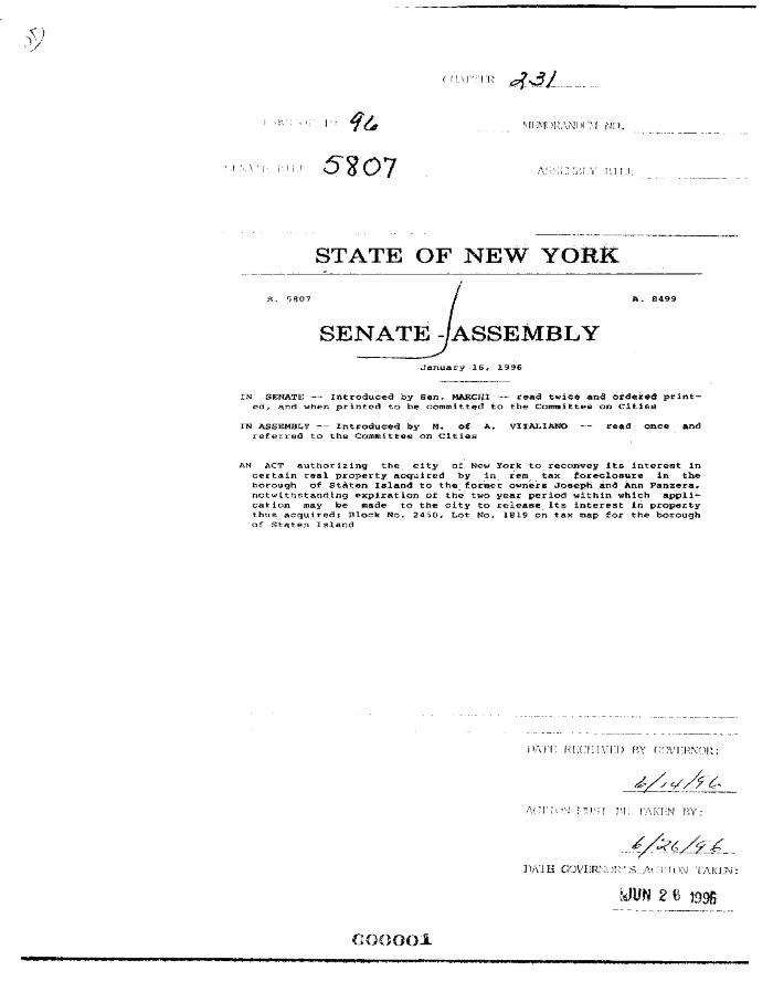 NYS Bill and Veto Jackets: 1996, Chapter 231