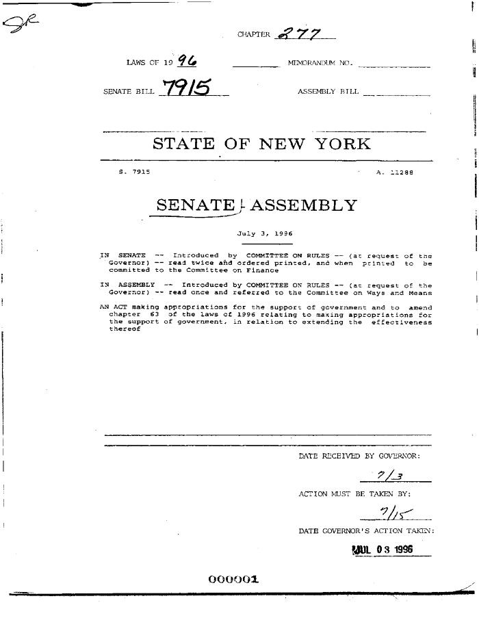 NYS Bill and Veto Jackets: 1996, Chapter 277