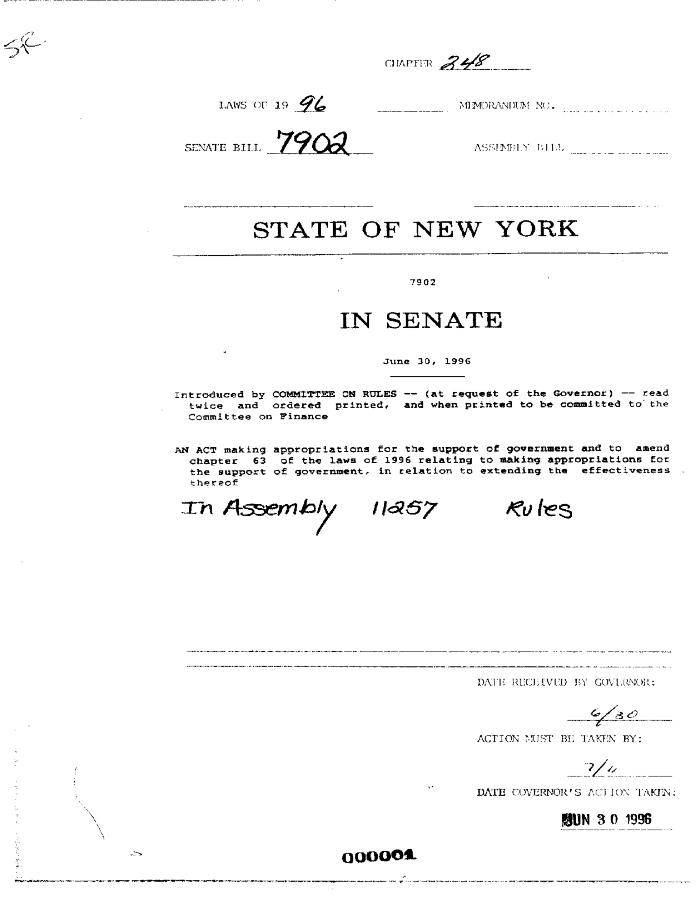 NYS Bill and Veto Jackets: 1996, Chapter 248