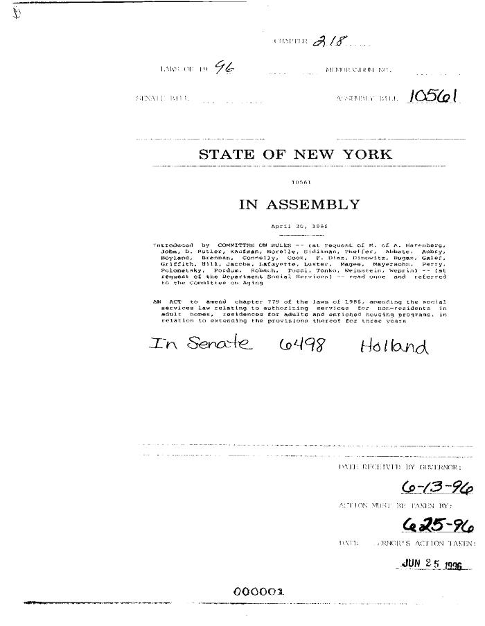 NYS Bill and Veto Jackets: 1996, Chapter 218