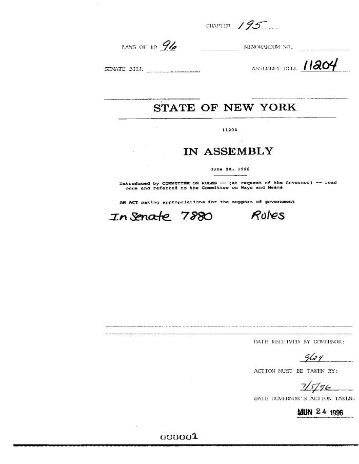 NYS Bill and Veto Jackets: 1996, Chapter 195