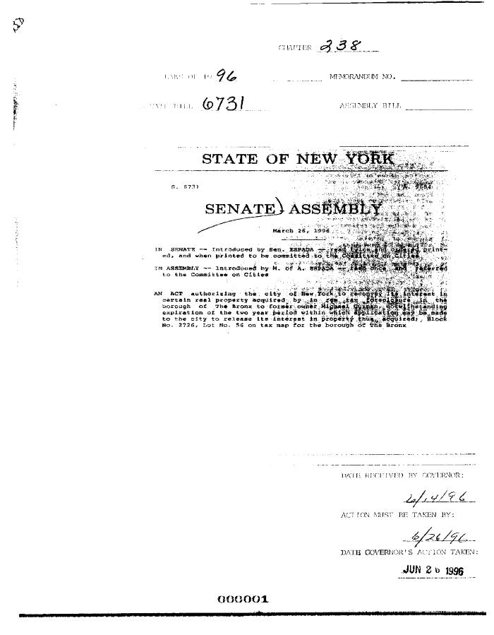 NYS Bill and Veto Jackets: 1996, Chapter 238