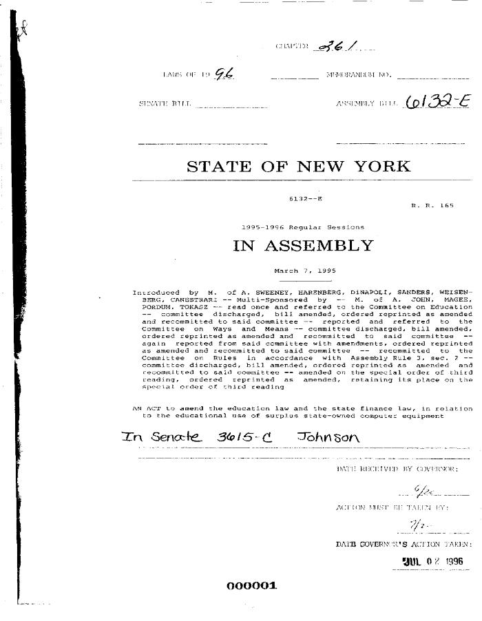 NYS Bill and Veto Jackets: 1996, Chapter 261