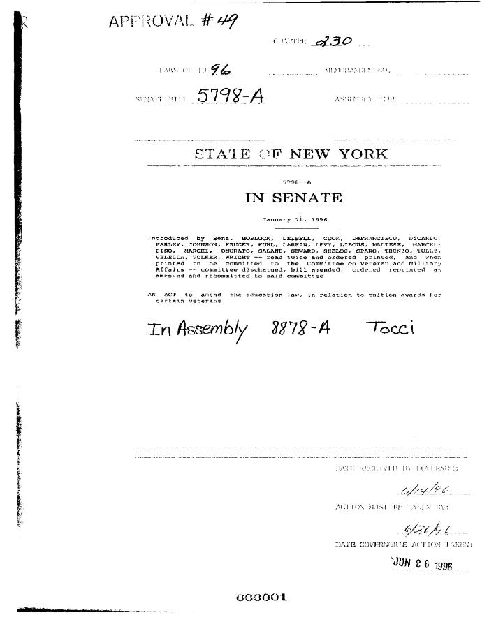 NYS Bill and Veto Jackets: 1996, Chapter 230