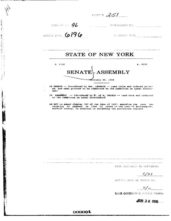 NYS Bill and Veto Jackets: 1996, Chapter 251