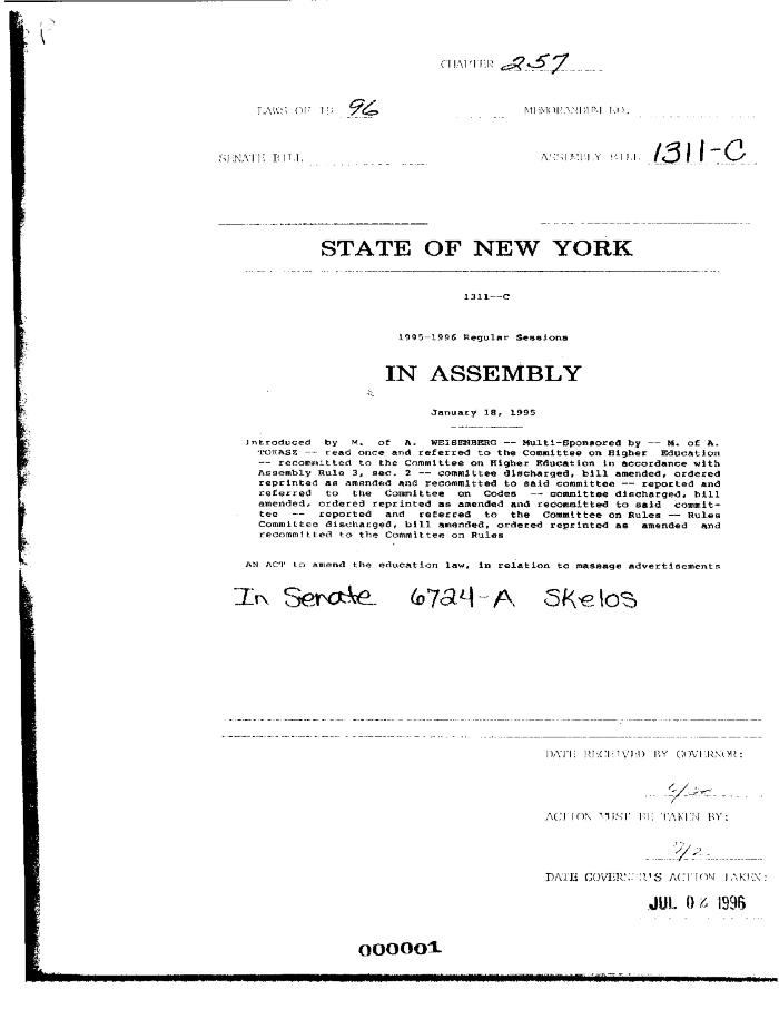 NYS Bill and Veto Jackets: 1996, Chapter 257