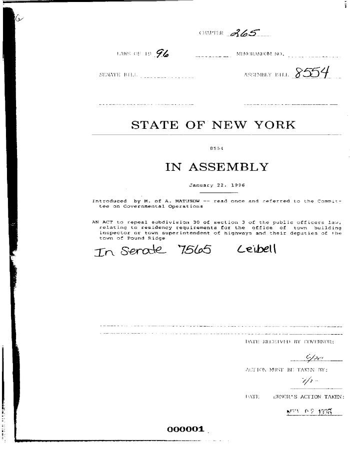 NYS Bill and Veto Jackets: 1996, Chapter 265