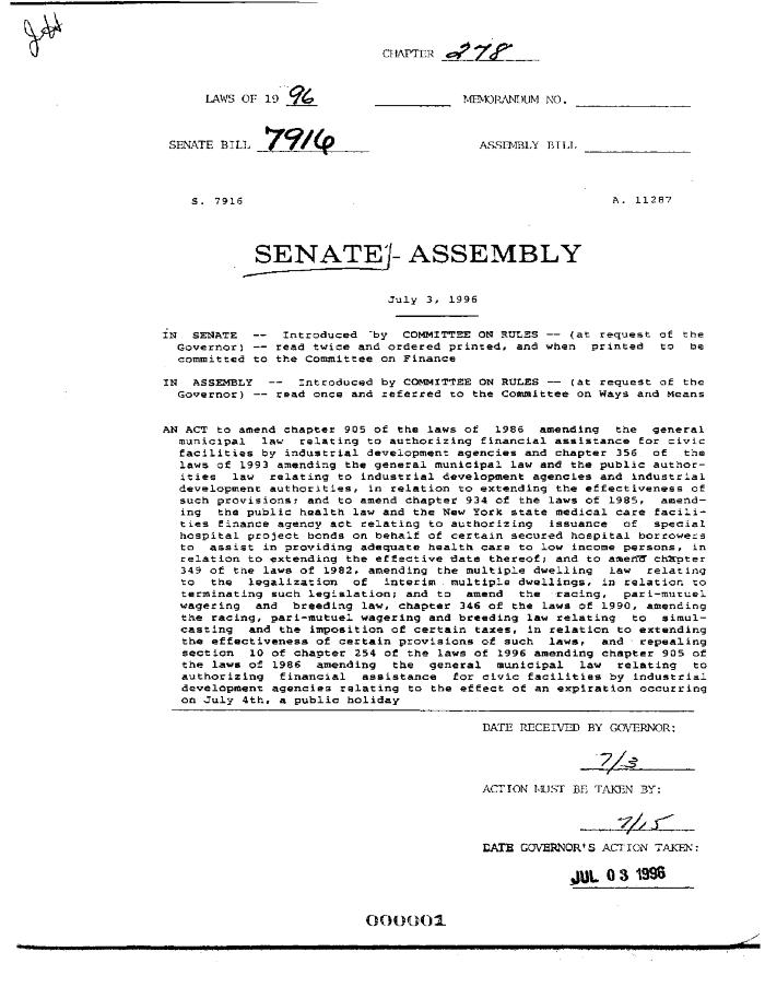NYS Bill and Veto Jackets: 1996, Chapter 278
