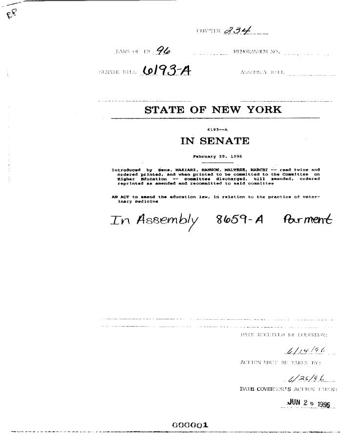 NYS Bill and Veto Jackets: 1996, Chapter 234