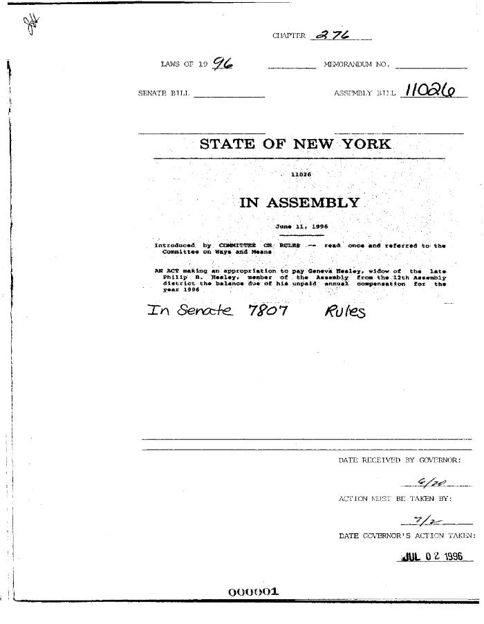 NYS Bill and Veto Jackets: 1996, Chapter 276