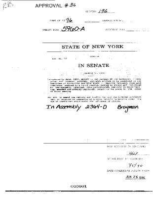 NYS Bill and Veto Jackets: 1996, Chapter 196