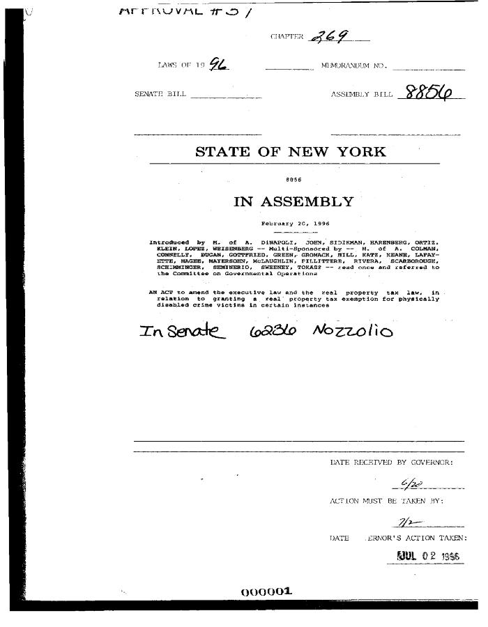 NYS Bill and Veto Jackets: 1996, Chapter 269